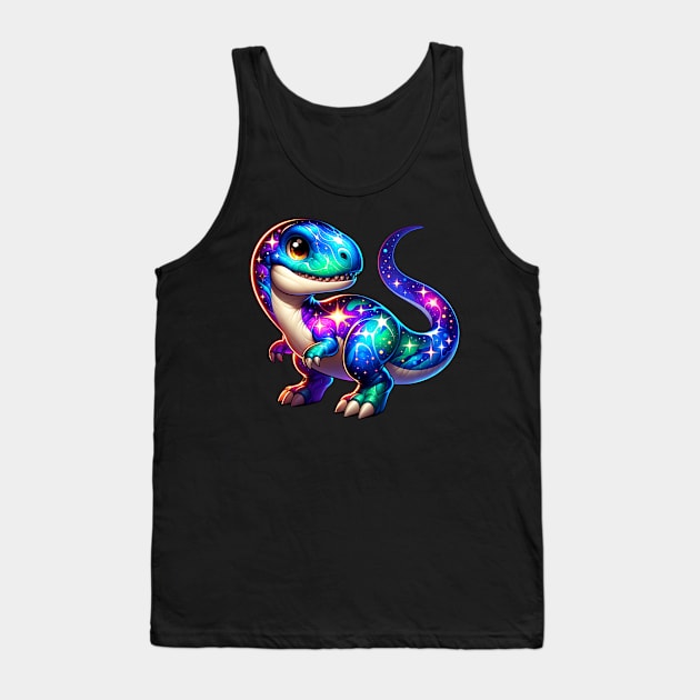 Cute T-Rex Dinosaur with Galaxy Dino Lover Tank Top by Odetee